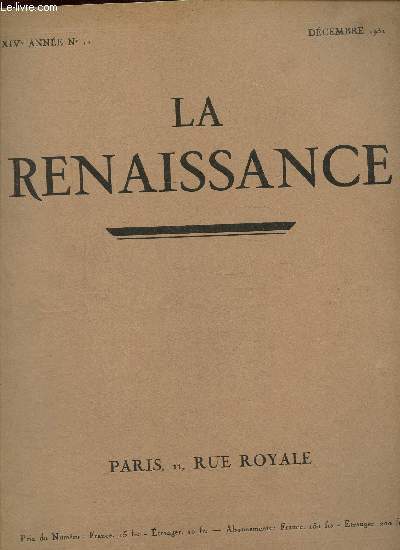 La renaissance, XIVe anne N12, dcembre 1931- Un art 