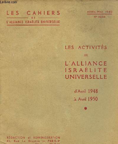 Les activits de l'alliance isralite universelle, avril mai 1950 N 42-43