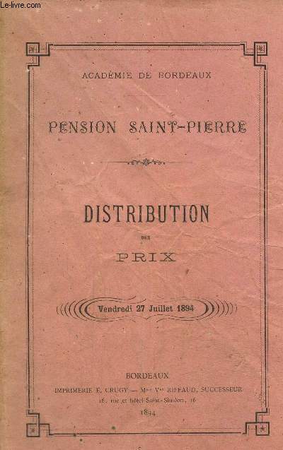 Pension Saint-Pierre. Distribution des prix, vendredi 27 juillet 1894