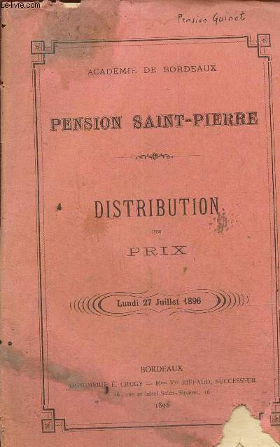 Pension Saint-Pierre. Distribution des prix, lundi 27 juillet 1896