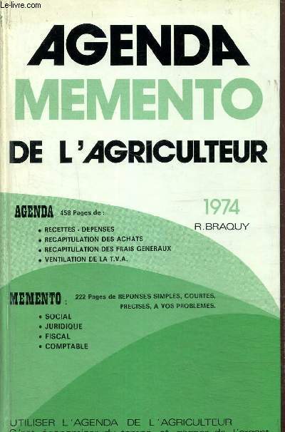 Agenda memento de l'agriculteur 1974