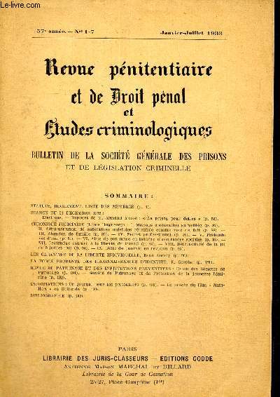 Revue pnitentiaire et de droit pnal et tudes criminologiques, 57e anne, n1-7 (janvier-juillet 1933)