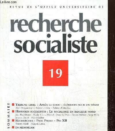 Revue de l'office universitaire de Recherche Socialiste, n19 (juin 2002), supplment  