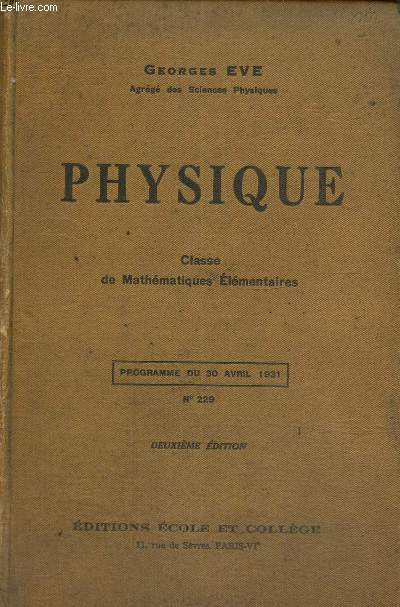 Physique - Classe de Mathmatiques Elmentaires