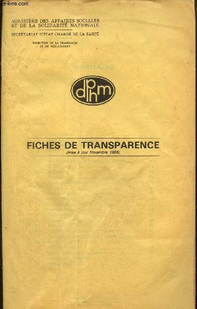 Fiches de transparence (mise  jour Novembre 1986)