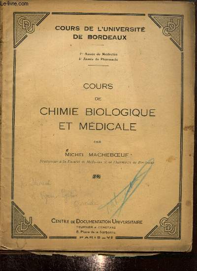 Cours de l'universit de Bordeaux - Cours de chimie biologique et mdicale