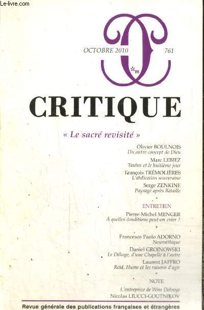 Critique, n761 (octobre 2010) - 