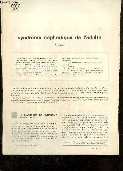 Syndrome nphrotique de l'adulte (extrait du journal 