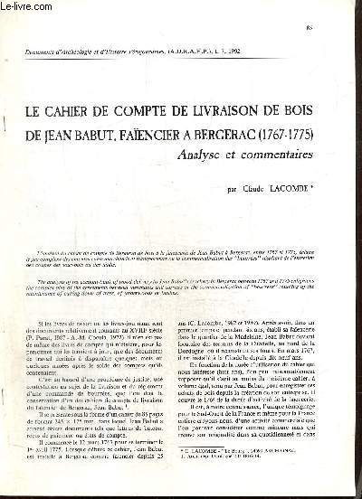 Le cahier de compte de livraison de bois de Jean Babut, faencier  Bergerac (extrait de 