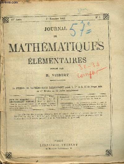Journal de mathmatiques lmentaires, 57e anne, n1  20, du 1er octobre 1932 au 15 juillet 1933