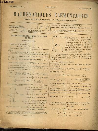 Lot de numros du Journal de mathmatiques lmentaires, 66e anne, n1  20, du 1er octobre 1941 au 15 juillet 1942