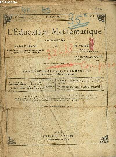 L'Education Mathmatique, 35e anne, n1  20, du 1er octobre 1932 au 15 juillet 1933