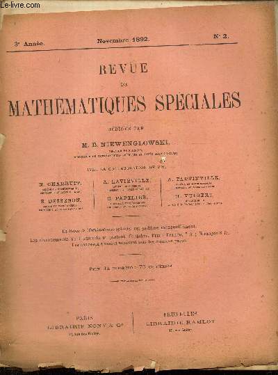 Revue de Mathmatiques Spciales, 3e anne, n2 (novembre 1892)