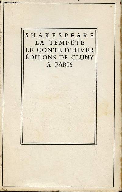 La tempte - le conte d'hiver - Collection bibliothque de cluny n41.
