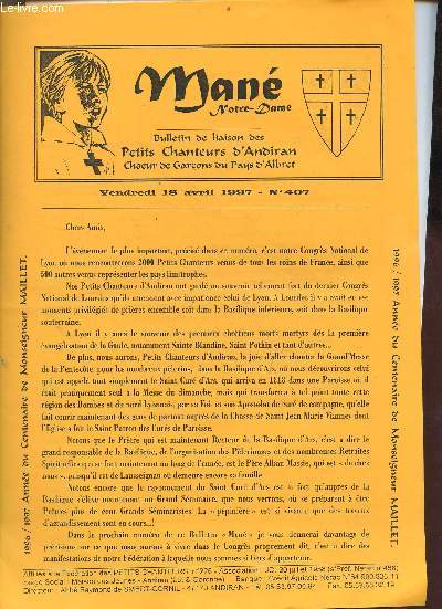 Man Notre-Dame bulletin de liaison des petits chanteurs d'Andiran choeur de garons du Pays d'Albret n407 vendredi 18 avril 1997 -