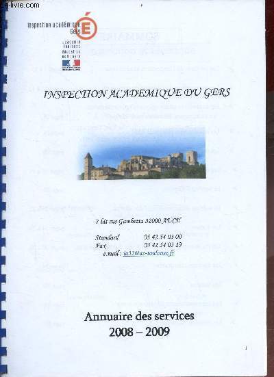 Inspection acadmique du Gers - Annuaire des services 2008-2009.