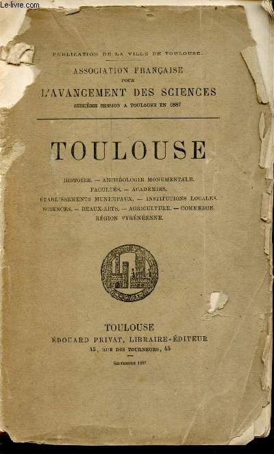 Toulouse - Histoire, archologie monumentale, facults, acadmies, tablissements municipaux, institutions locales, sciences, beaux-arts, agriculture, commerce, rgion pyrnenne.