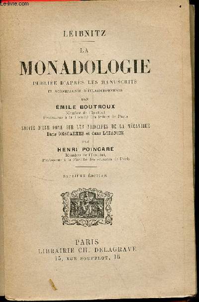 La monadologie publie d'aprs les manuscrits - 7e dition.