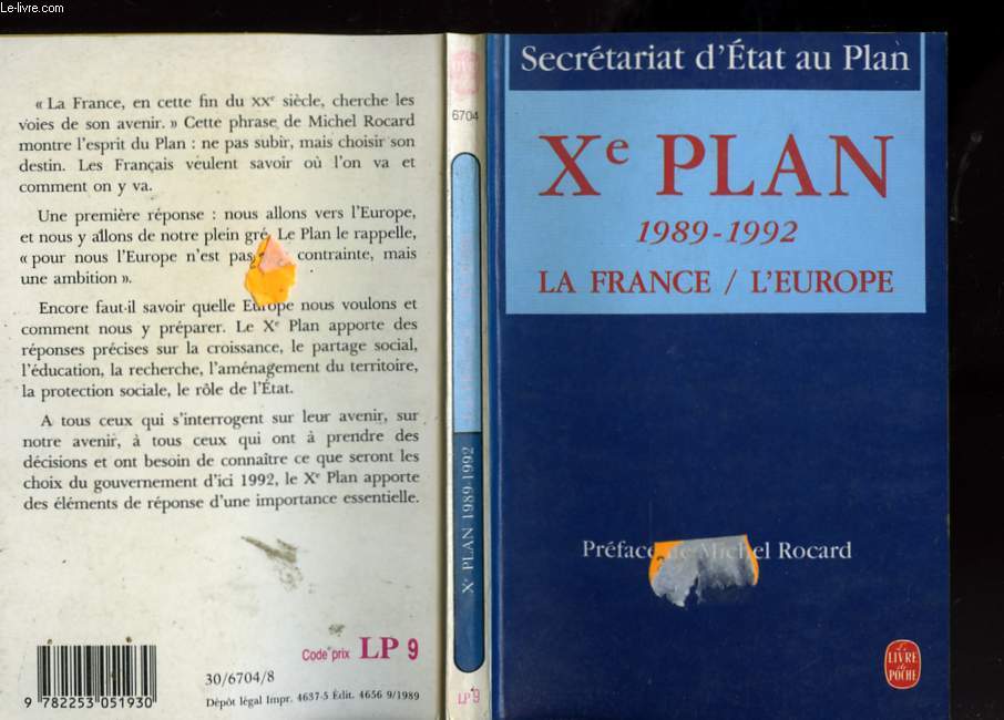 XEME PLAN 1989 - 1992 LA FRANCE / L'EUROPE