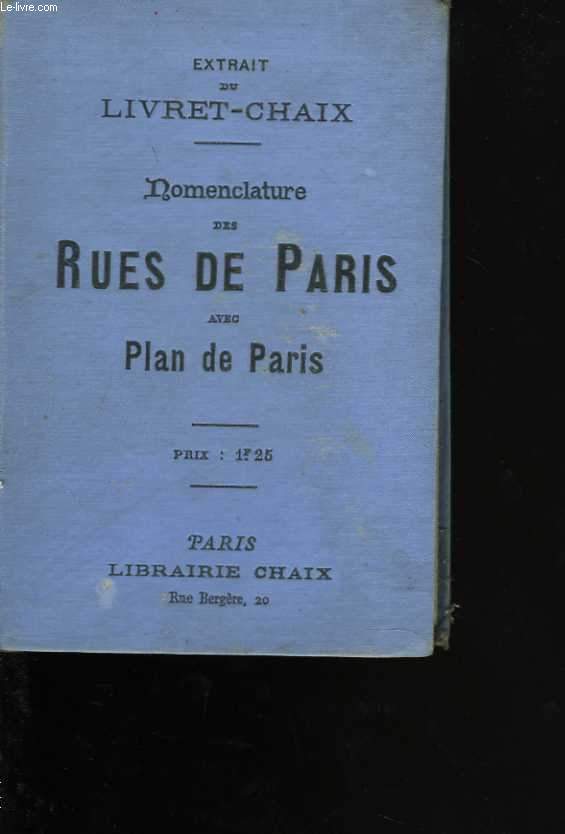 Extrait du Livret-Chaix. Nomenclature des rues de Paris avec Plan de Paris