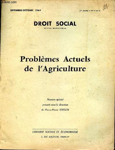 Droit social. Problmes actuels de l'agriculture