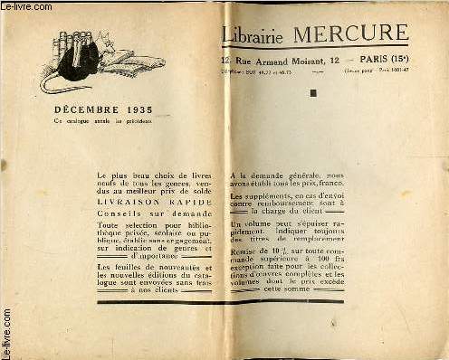Librairie Mercure. Catalogue - dcembre 1935.
