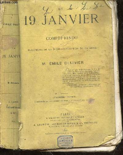 Le 19 janvier. Compte rendu aux lecteurs de la 3 circonscription de la Seine