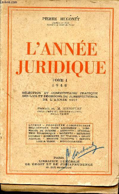 L'anne juridique. Tome I, 1948