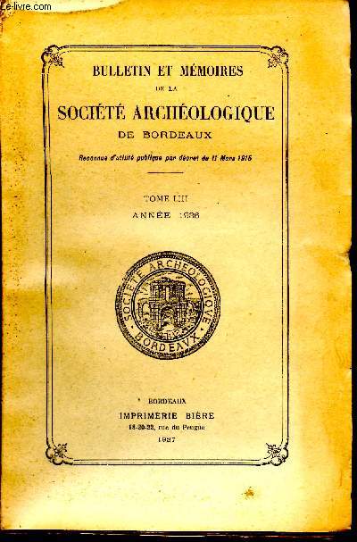 Bulletin et mmoires de la socit archologique de Bordeaux