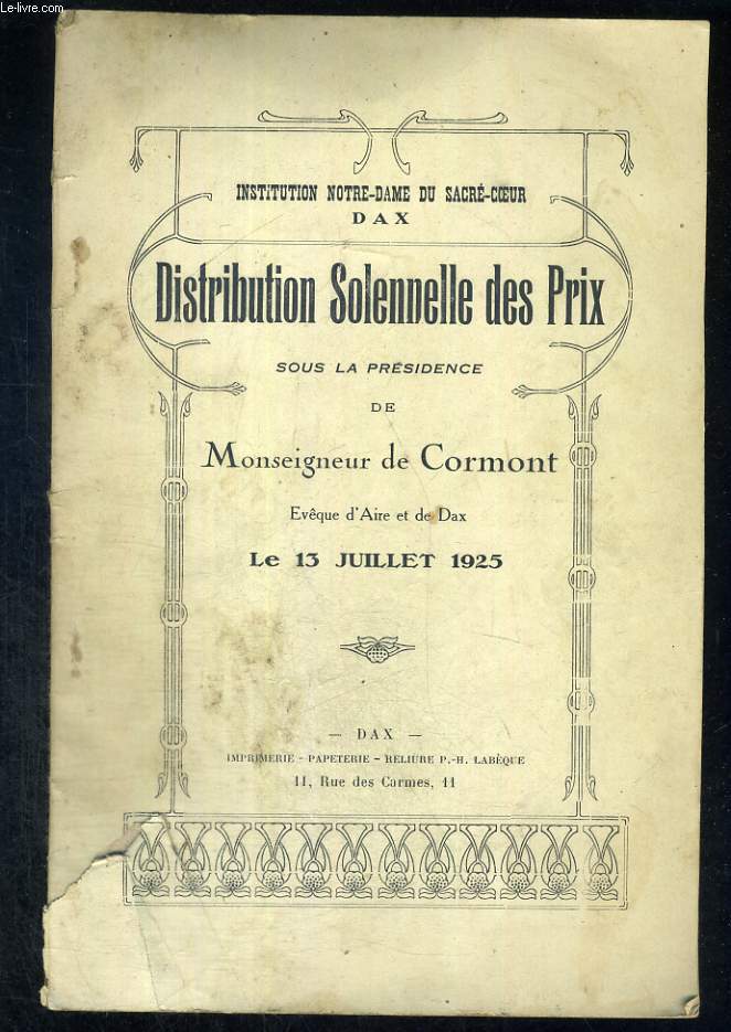 Distribution solennelle des prix. Institution Notre-Dame du Sacr-Coeur