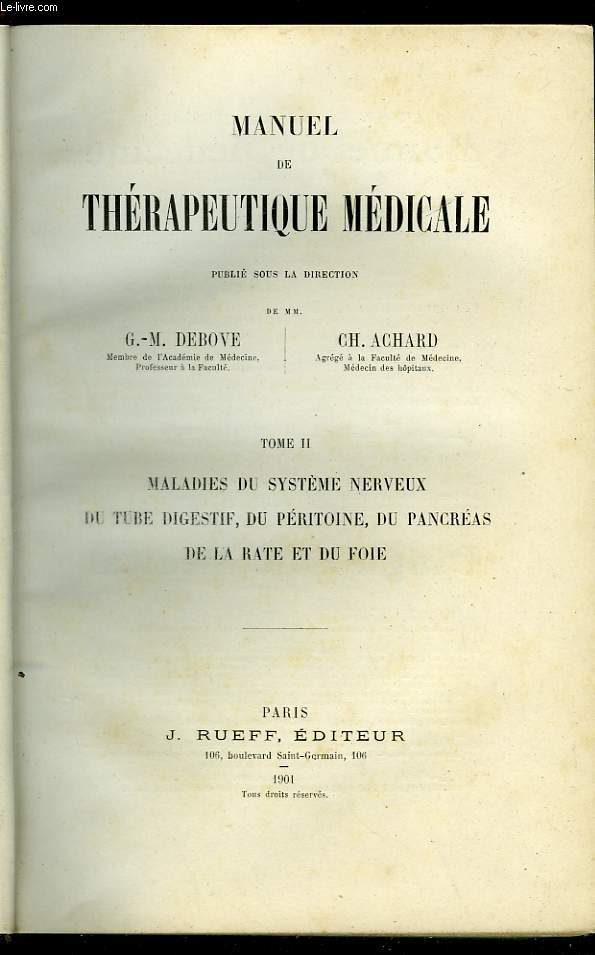 Manuel de thrapeutique mdicale. Tome II
