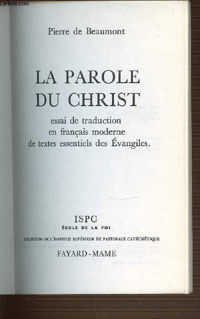 PAROLES DU CHRIST - ECOLE DE LA FOI.