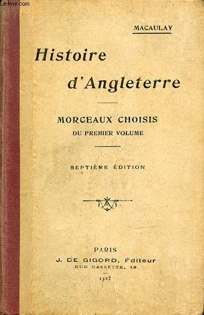 HISTOIRE D'ANGLETERRE - MORCEAUX CHOISIS DU PREMIER VOLUME.