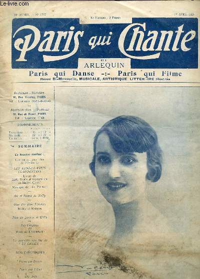 PARIS QUI CHANTE ET ARLEQUIN - PARIS QUI DANCE - PARIS QUI FILME - REVUE BI-MENSUELLE - MUSICALE- ARTISTIQUE- LITTERAIRE ILLUSTREE - 24EME ANNEE - N1767 - 1ER AVRIL 1926