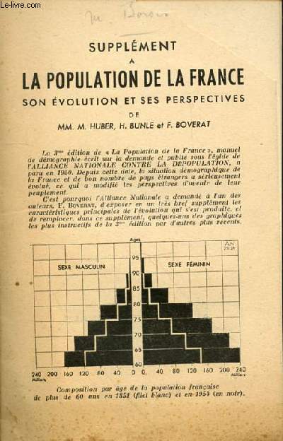 SUPPLEMENT A LA POPULATION DE LA FRANCE SON EVOLUTION ET SES PERSPECTIVES