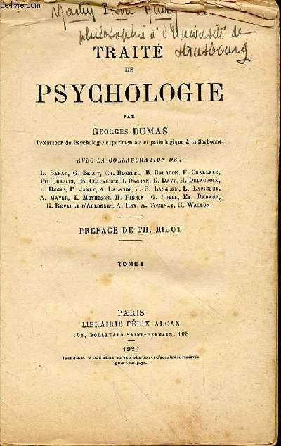 TRAITE DE PSYCHOLOGIE - TOME 1